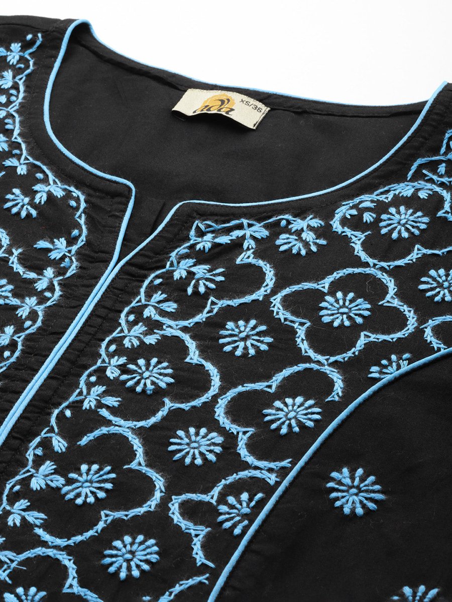 ADA Women Floral Embroidered Cotton Chikankari Kurta | Swadesiicart