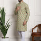Sojanya Men Green Printed Cotton Linen Kurta with Churidar | Swadesiicart