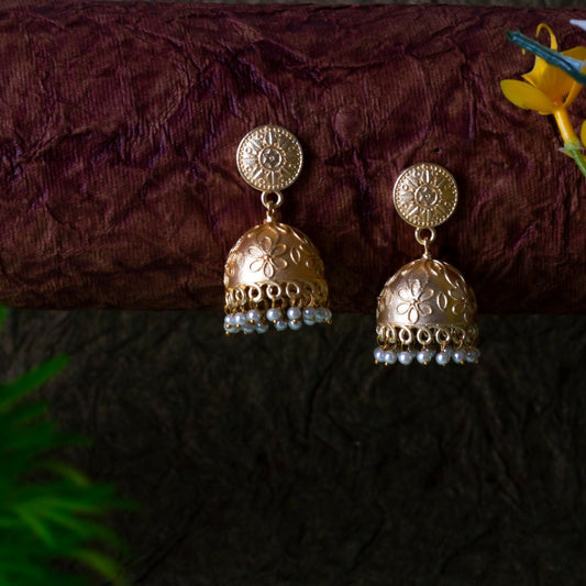 Joban Fashion Women Matte Gold Brass Jhumka | Swadesiicart