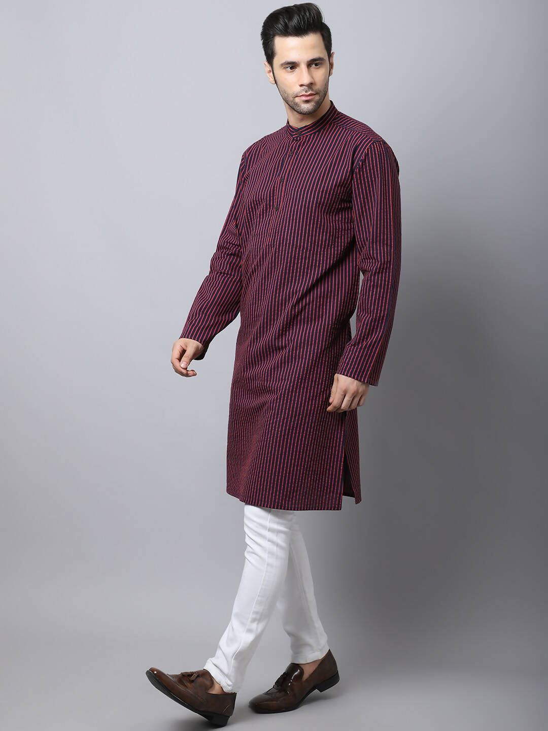Even Apparels Black Pure Cotton Men's Kurta With Band Collar (STR1173) | Swadesiicart