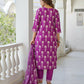 The52 Wine Women's Beautiful Cotton Blend Fabric Printed Work Straight Kurta, Pant and Dupatta Set - Swadesiicart