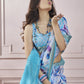 Anaita Sky Blue Printed Pure Modal Silk Saree With Blouse