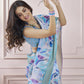 Anaita Sky Blue Printed Pure Modal Silk Saree With Blouse
