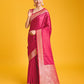 Monjolika Fashion Hot Pink Color Banarasi Satin Rich Brocade Embellishments Zari Woven Work Silk Saree | Swadesiicart