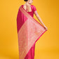 Monjolika Fashion Hot Pink Color Banarasi Satin Rich Brocade Embellishments Zari Woven Work Silk Saree | Swadesiicart