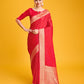 Monjolika Fashion Red Color Banarasi Satin Rich Brocade Embellishments Zari Woven Work Silk Saree | Swadesiicart