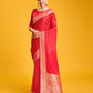 Monjolika Fashion Red Color Banarasi Satin Rich Brocade Embellishments Zari Woven Work Silk Saree | Swadesiicart
