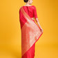 Monjolika Fashion Red Color Banarasi Satin Rich Brocade Embellishments Zari Woven Work Silk Saree | Swadesiicart