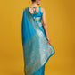 Monjolika Fashion Cyan Color Banarasi Zari Woven Work Enhanced Elegance Silk Saree | Swadesiicart