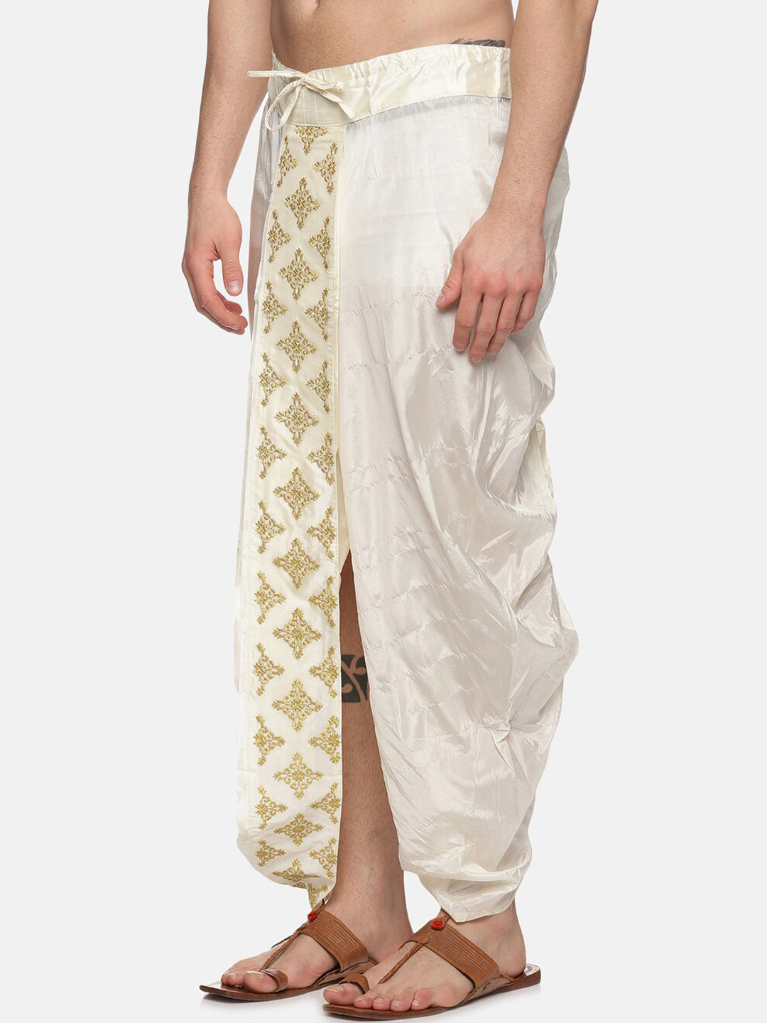 Sethukrishna Men Cream Embroidered Dhoti Pant | Swadesiicart