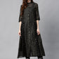 Juniper Womens Black Chanderi Foil Print Kurta - Swadesiicart