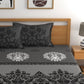 Dreamscape Grey & Black Ethnic Motifs 144 TC Bedsheet with Pillow Covers - Swadesiicart