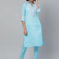 ADA Women Blue & Pink Chikankari Embroidered Sustainable Handloom Kurta with Trousers | Swadesiicart