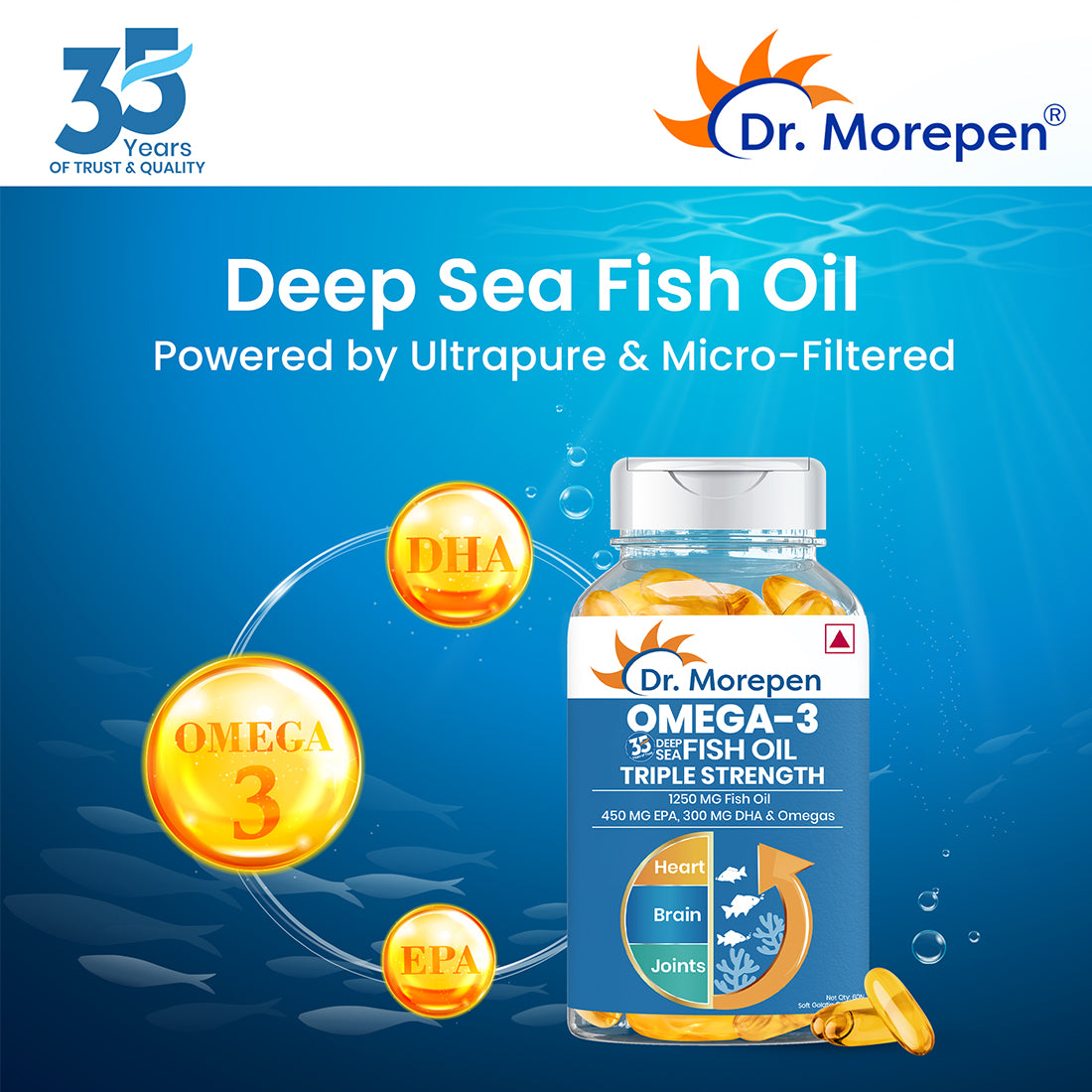 Dr. Morepen Omega-3 Deep Sea Fish Oil Triple Strength Softgels - Swadesiicart