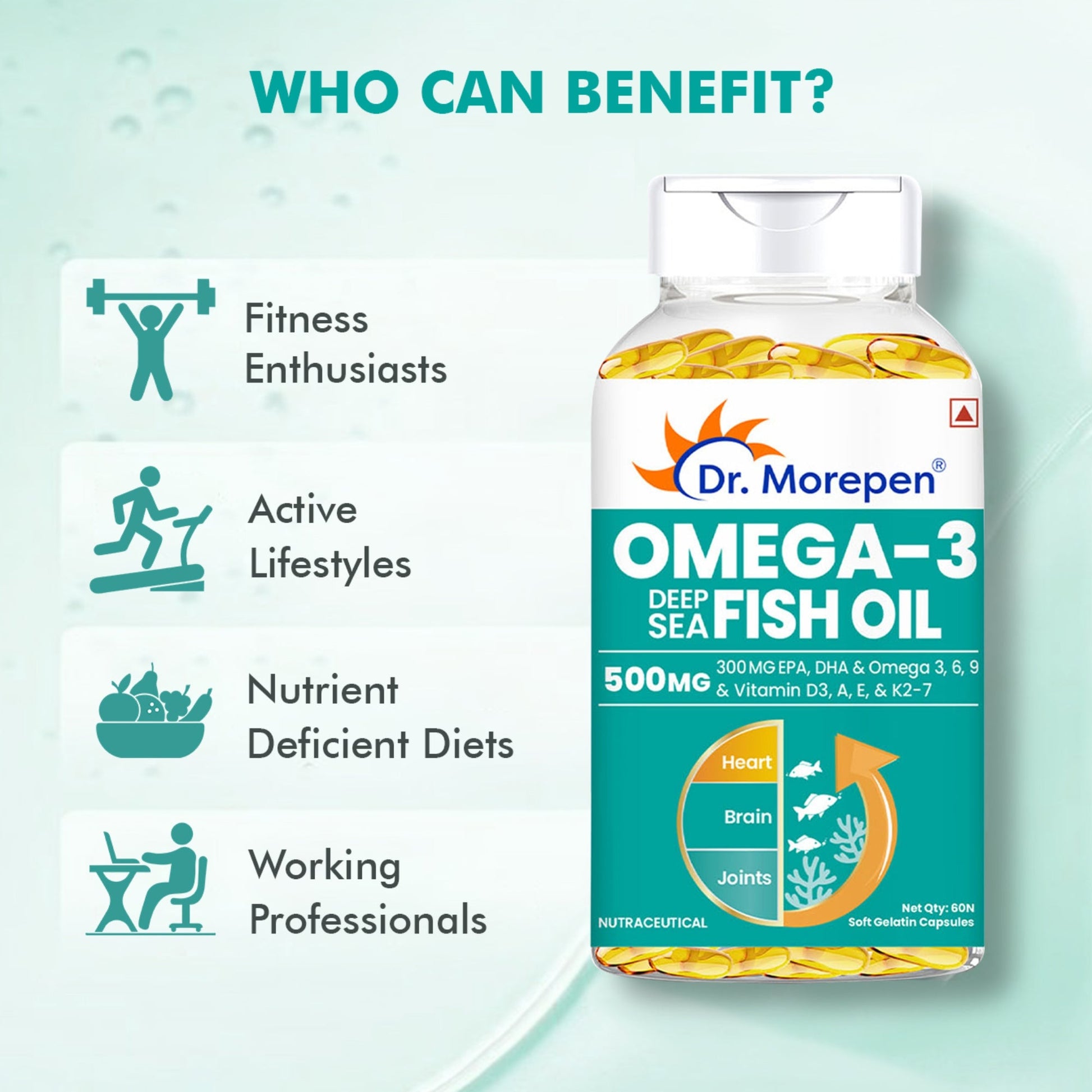 Dr. Morepen Omega-3 Deep Sea Fish Oil 500mg Softgels | Swadesiicart