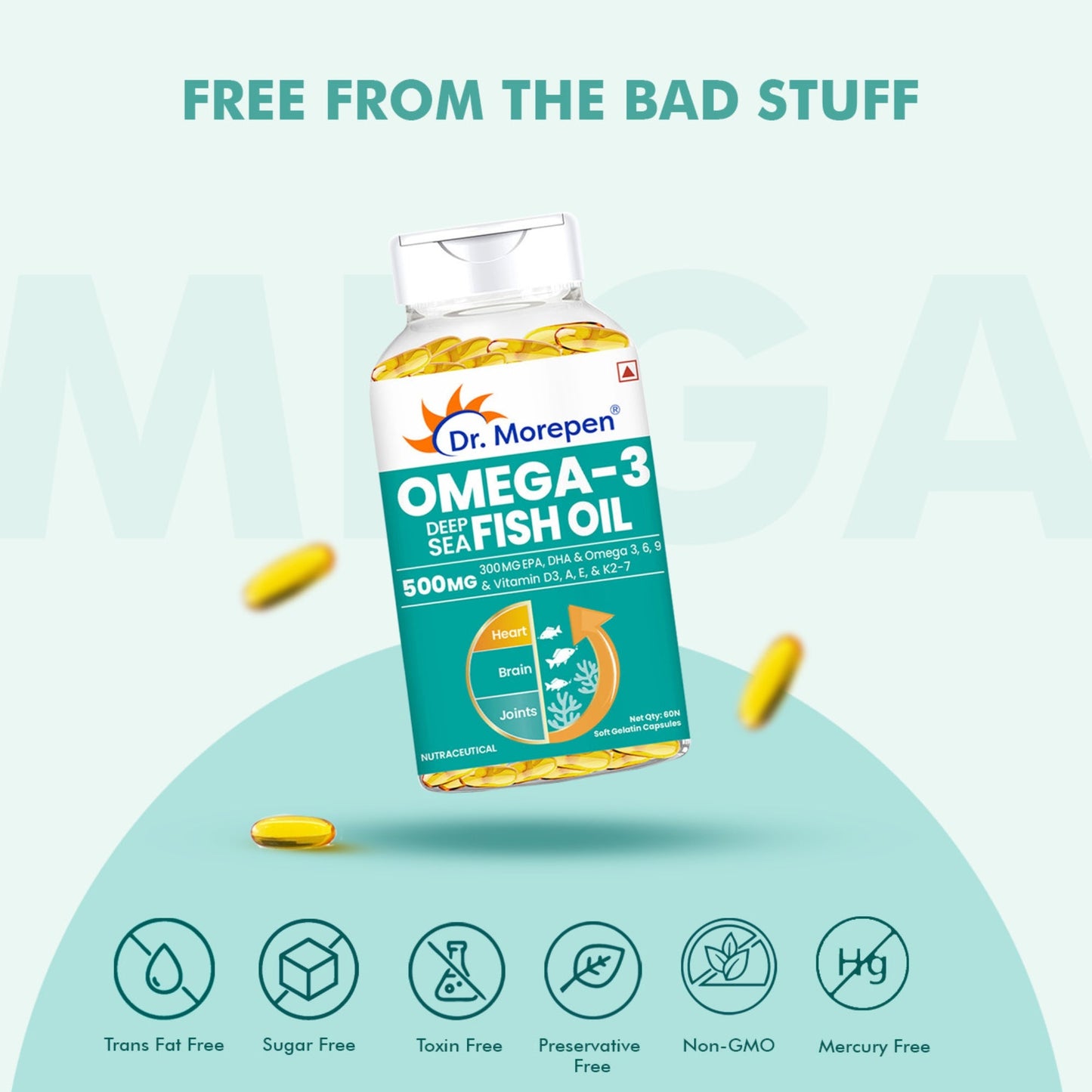Dr. Morepen Omega-3 Deep Sea Fish Oil 500mg Softgels | Swadesiicart