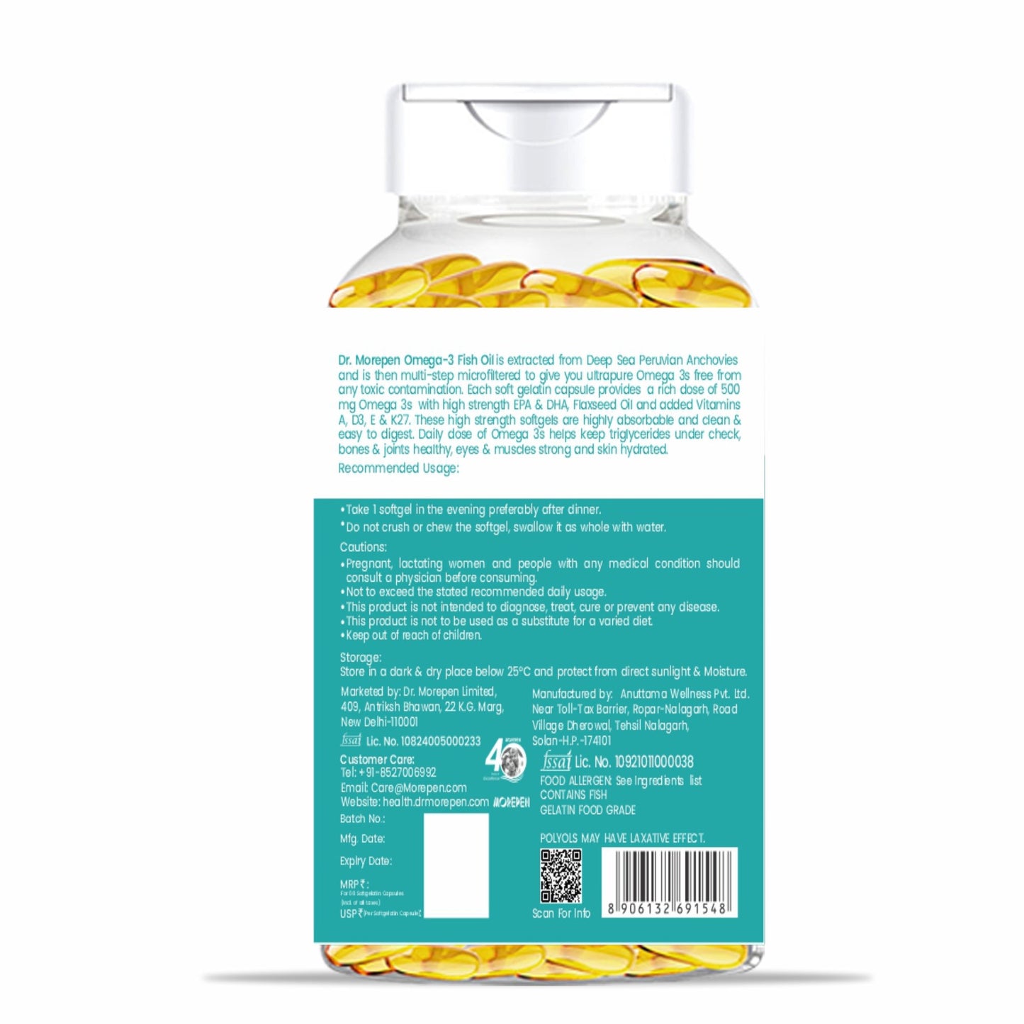Dr. Morepen Omega-3 Deep Sea Fish Oil 500mg Softgels | Swadesiicart