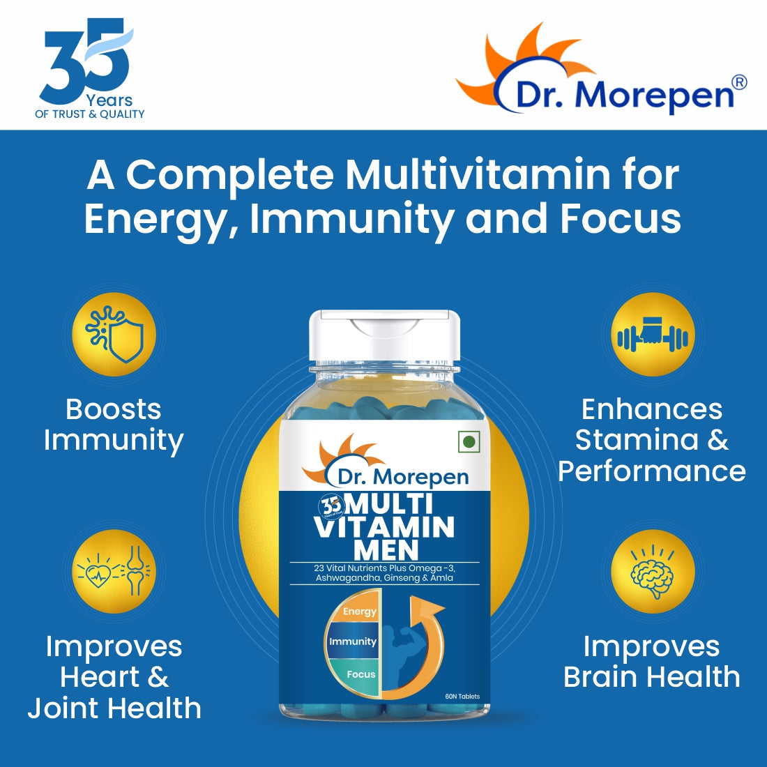 Dr. Morepen Multivitamins For Men With Omega 3 & Herbs - Swadesiicart