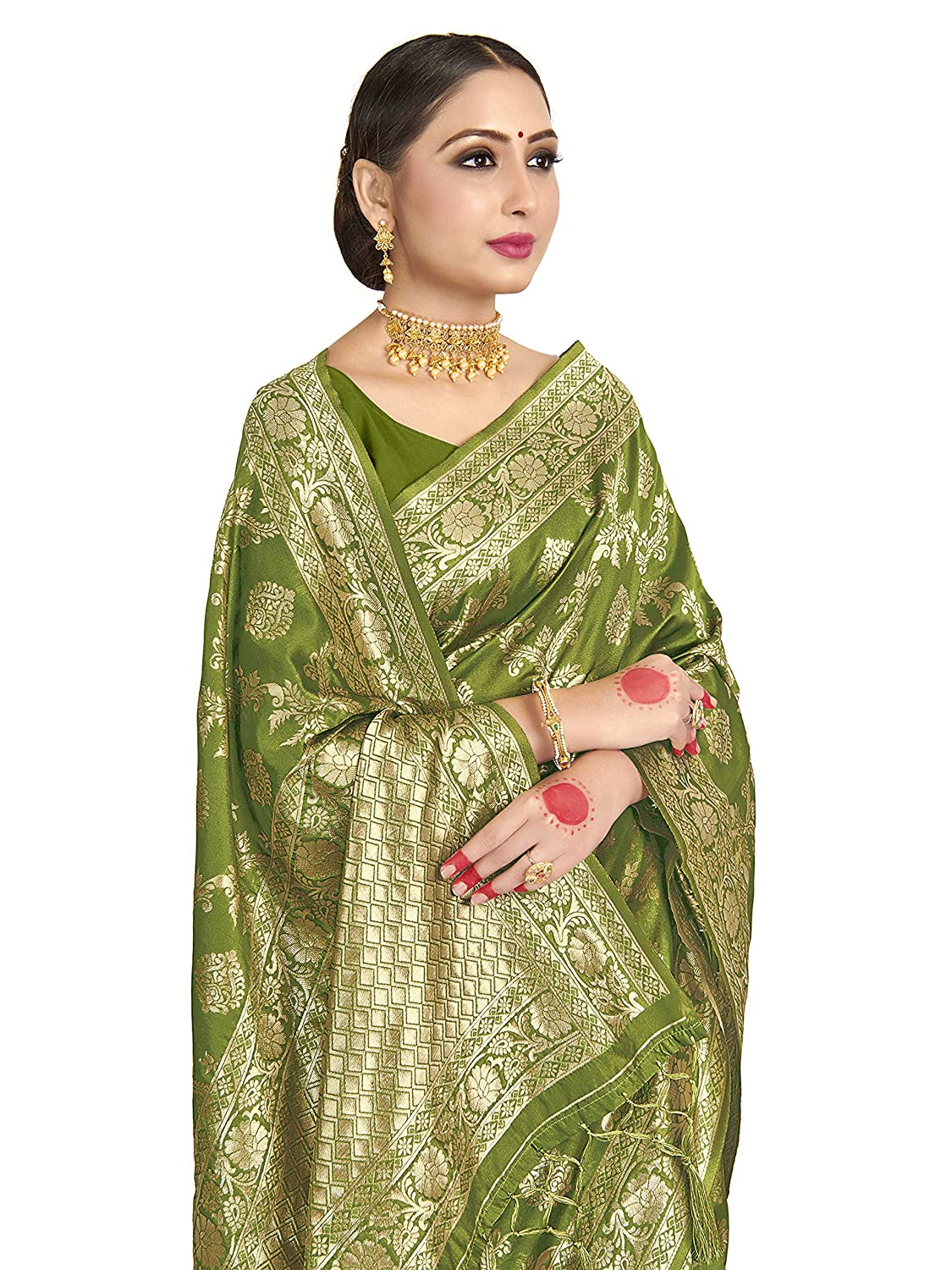 Vardha Women's Olive Green Banarasi Art Silk Saree | Swadesiicart