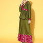 InWeave Women's Olive Pink Brocade Mughal Shaan Kurta Palazzo Set - Swadesiicart