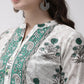 Anouk Off White Ethnic Motifs Printed Mandarin Collar Cotton Straight Kurta - Swadesiicart