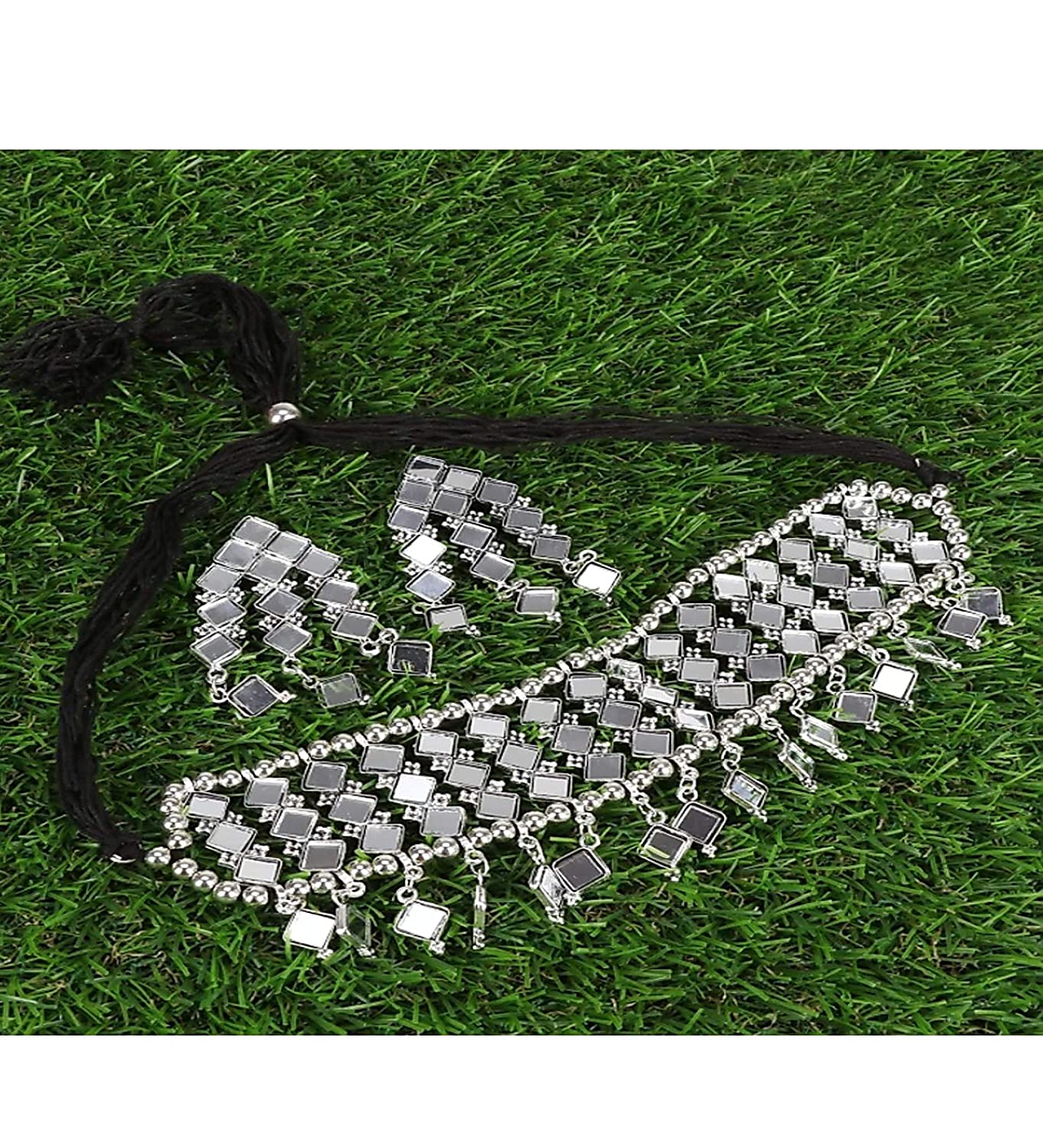 Silver-Plated Alloy Kundan Studded Oxidised Choker Necklace - The Pari | Swadesiicart