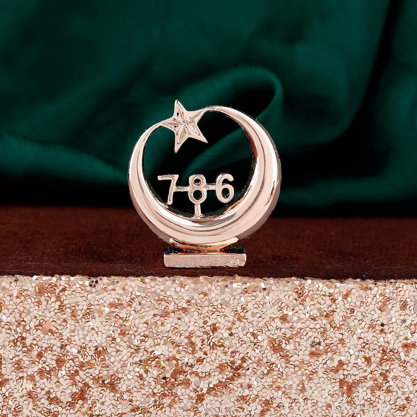 Estele Pink/Rose Gold-Polished Spiritual 786 Chand Taara Idol for Home Decorative/ Car Dashboard - Swadesiicart