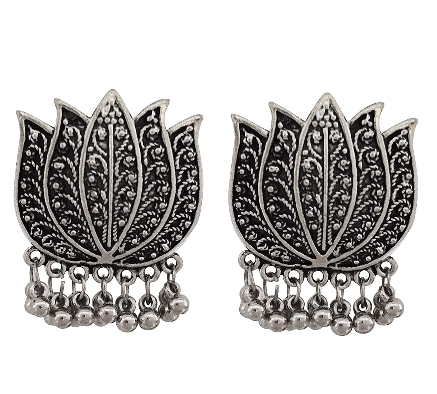 Silver-Plated Alloy Oxidised Lotus Petals Necklace - The Pari | Swadesiicart