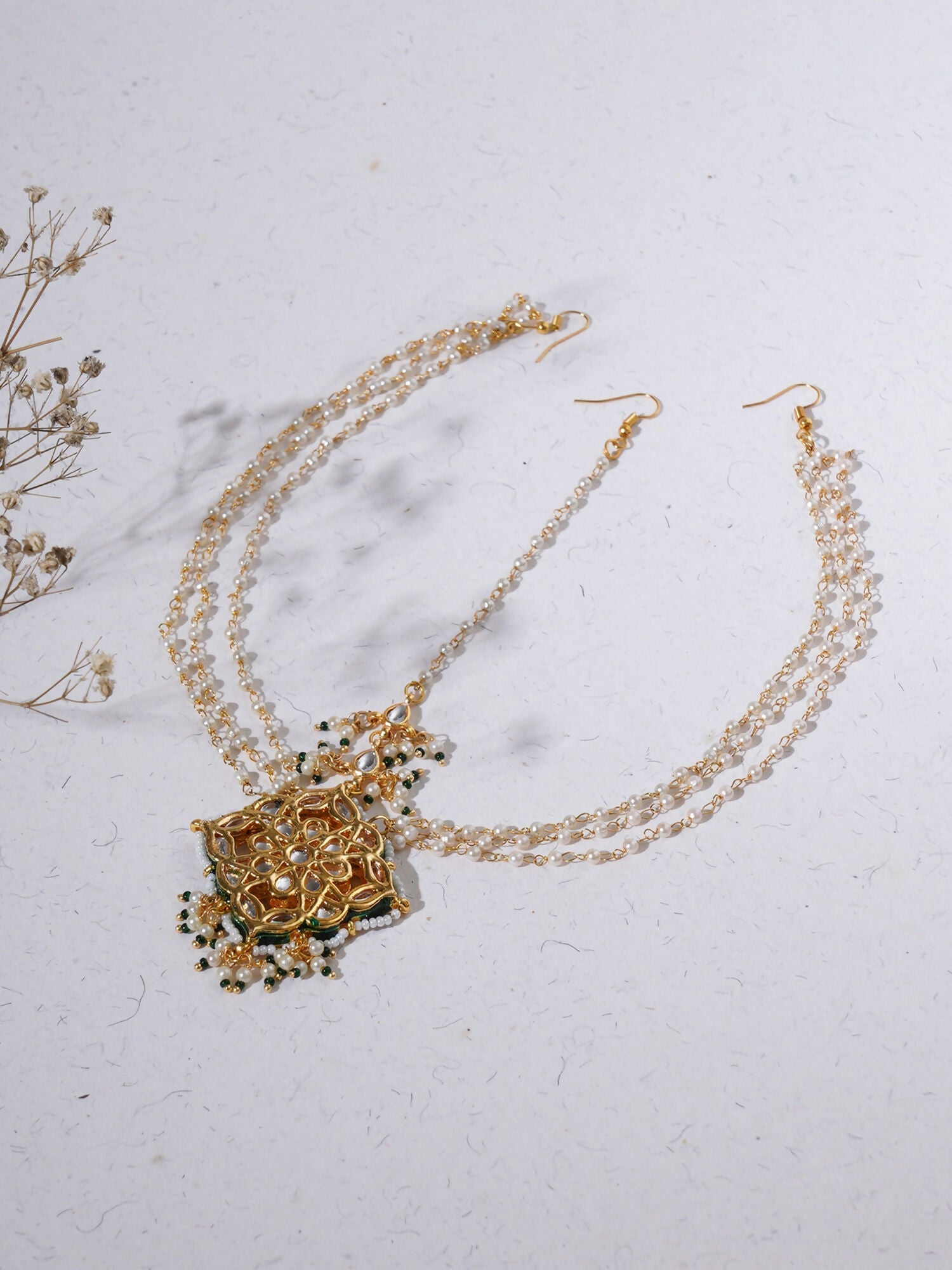 Layered Pearl Matha Patti (Gold) - Ruby Raang | Swadesiicart