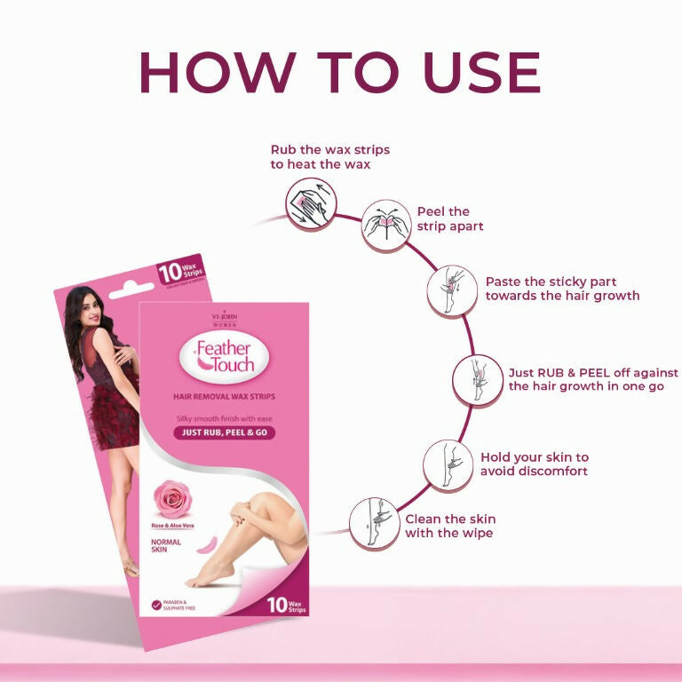 VI-JOHN Feather Touch Rose & Alevera Hair Removal Wax Strips for Normal Skin Praraben & Sulphate Free | Swadesiicart
