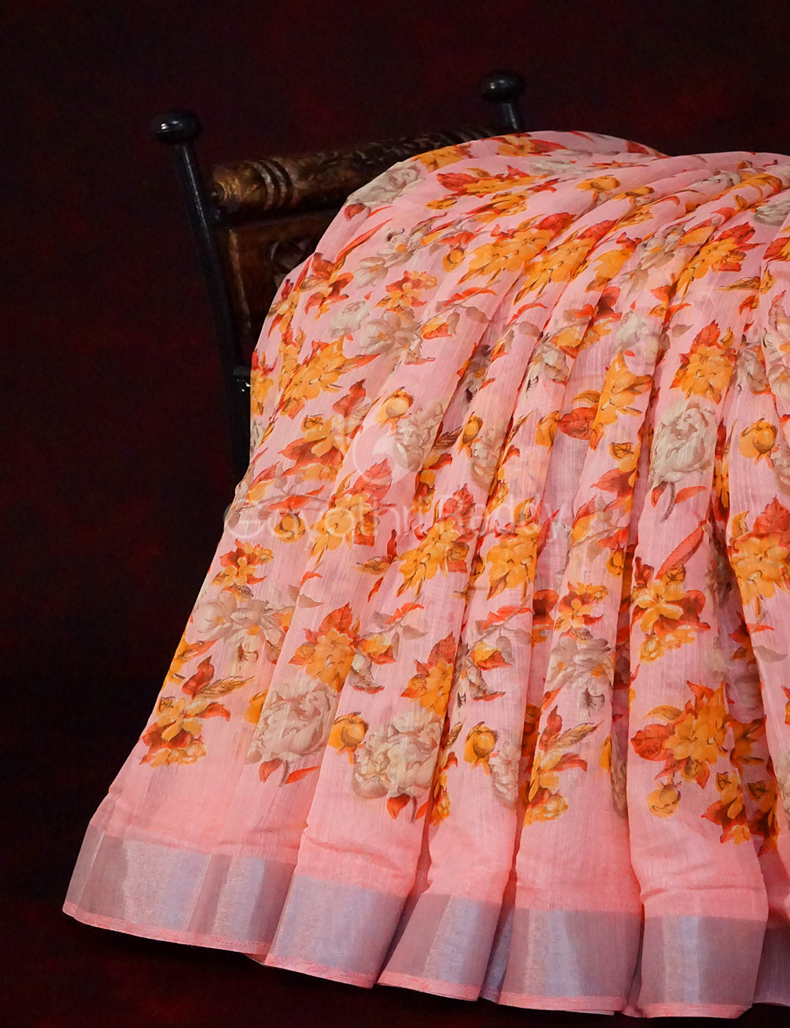Pastel Peach Colour Floral Design Semi Chanderi Saree By Gayathri Reddy Designer Studio | Swadesiicart