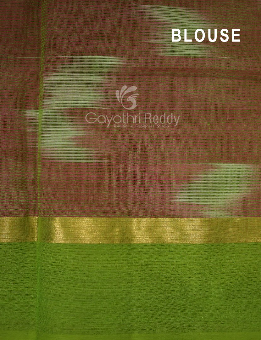 Dual Shades of Rose Pink And Parrot Green Mangalagiri Ikkat Cotton Saree By Gayathri Reddy Designer Studio | Swadesiicart