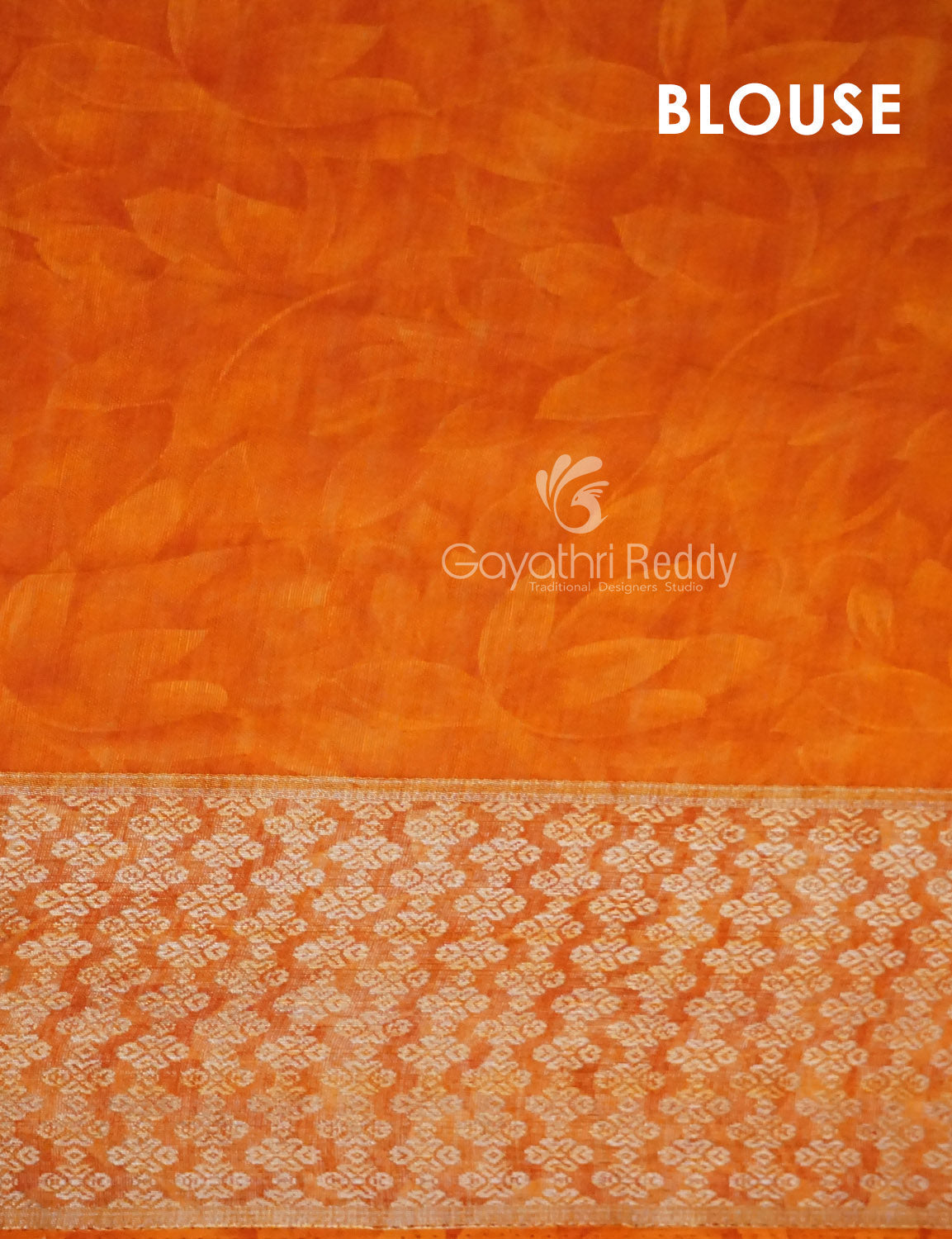 Shades of Sky Blue With Orange Blouse Floral Design Semi Chanderi Saree By Gayathri Reddy Designer Studio | Swadesiicart