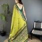 Joban Fashion Light Green Banarasi Soft Silk Peacock Butta Work Saree | Swadesiicart