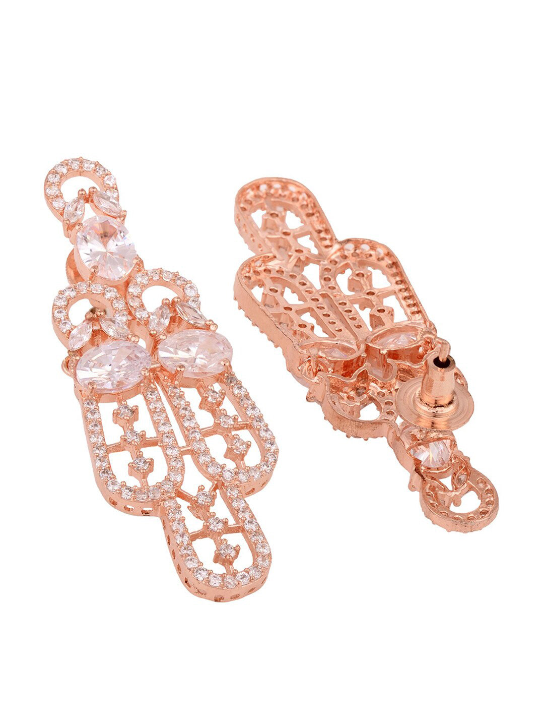 Saraf RS Jewellery Rose Gold-Polished White AD Studded Jewellery Set With Maang Tika - Swadesiicart