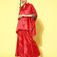 InWeave Women's Red Green Brocade Satin Boho Kurta Palazzo Set - Swadesiicart