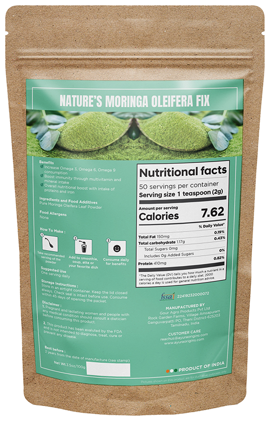Ayura Origins Nature's Moringa Oleifera Fix Powder - Swadesiicart