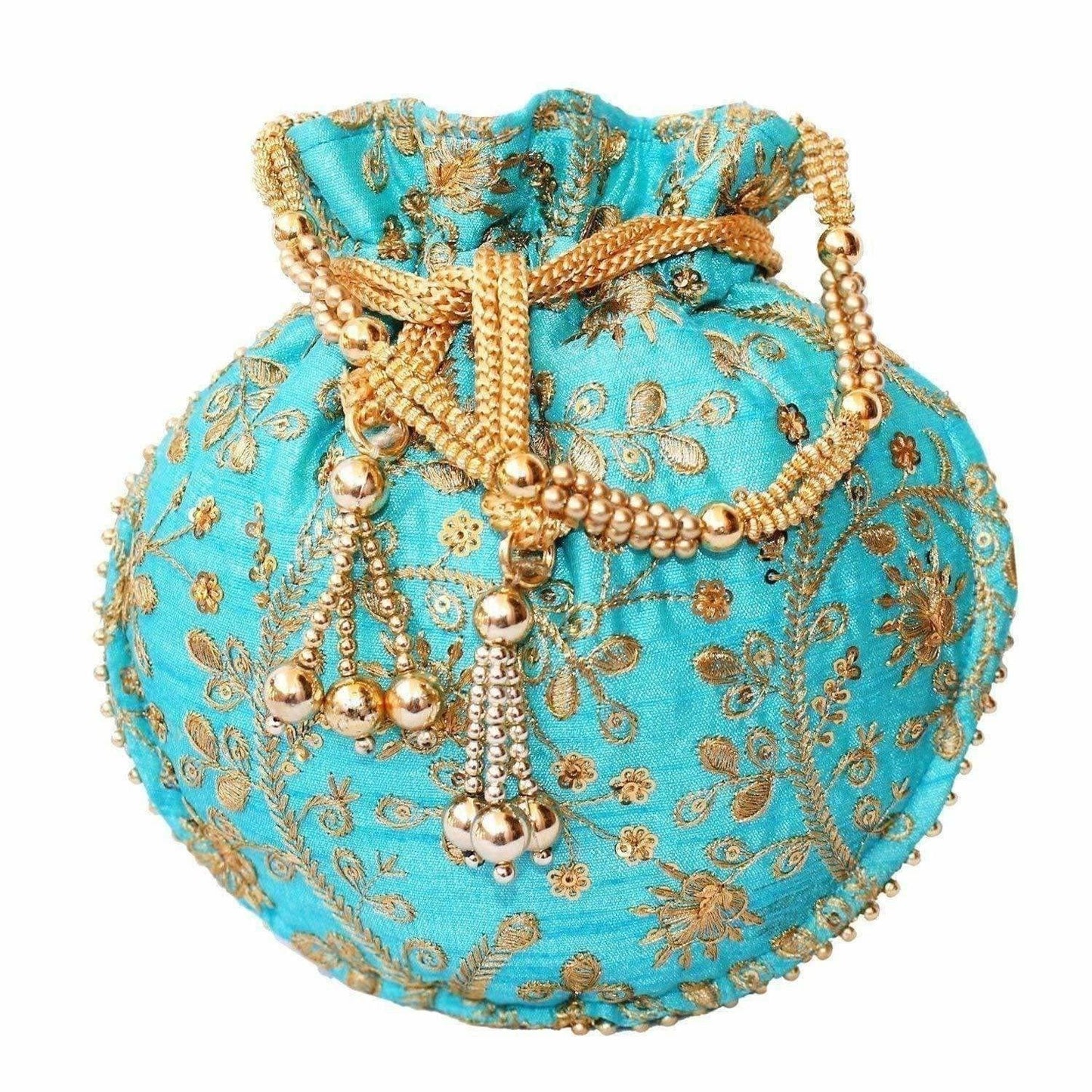 Ethnic Clutch Silk Potli Batwa Pouch Bag with Metal Bead work Gift - Swadesiicart