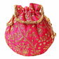 Ethnic Clutch Silk Potli Batwa Pouch Bag with Metal Bead work Gift - Swadesiicart