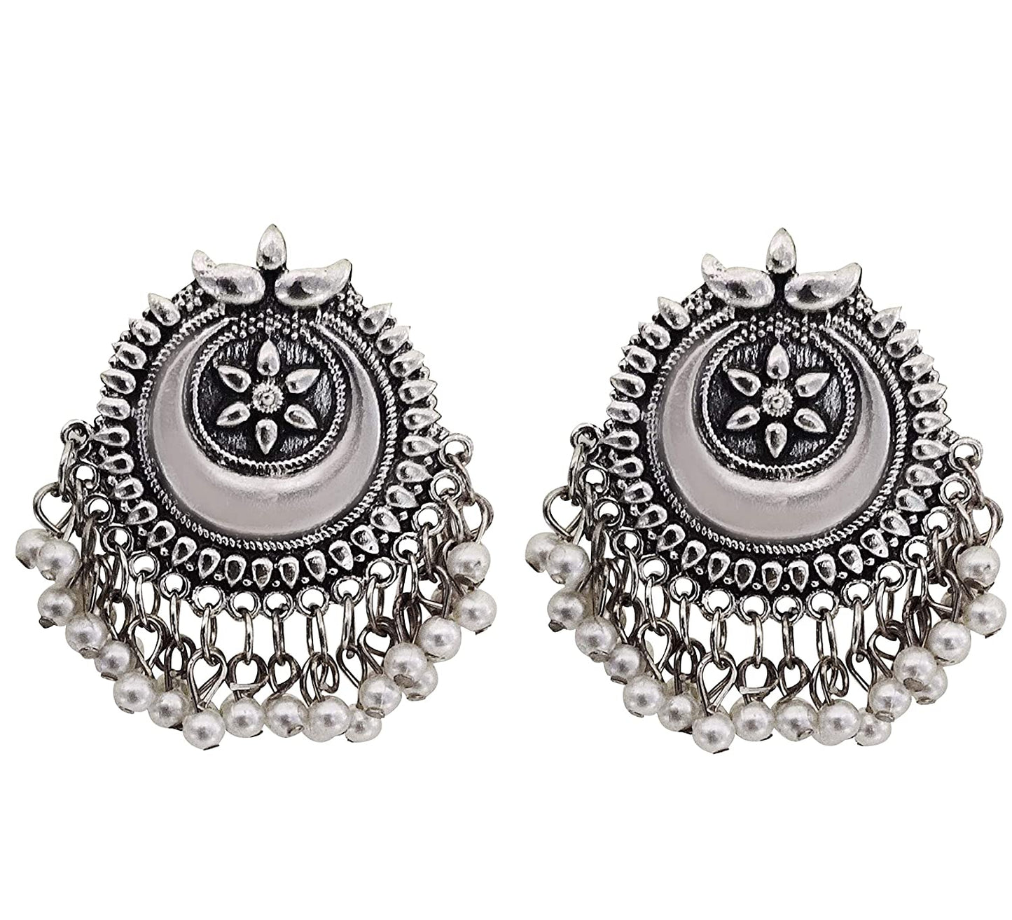 Silver-Plated Alloy Long Half Moon Oxidised Necklace - The Pari | Swadesiicart