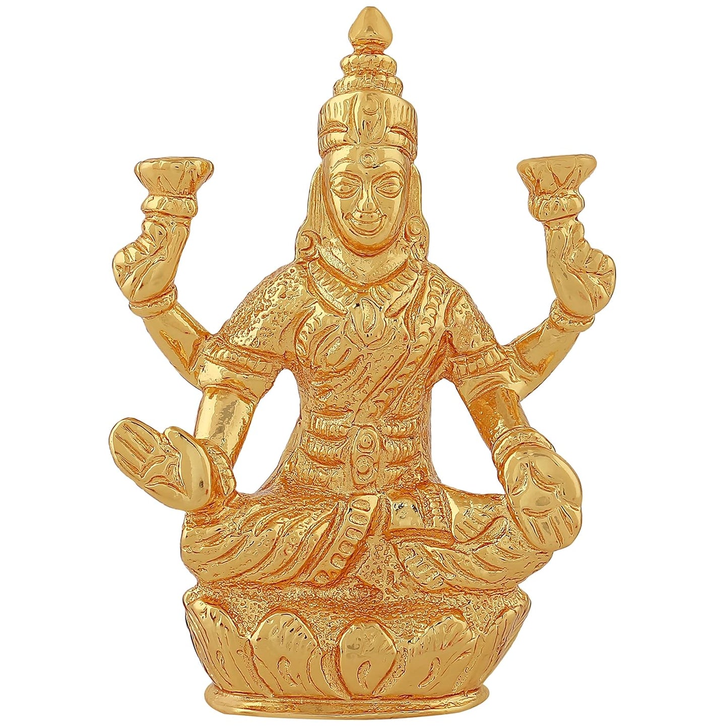 Estele Gold-Polished goddess of wealth Laxmi Devi on lotus Idol for Home/Car decor - Swadesiicart