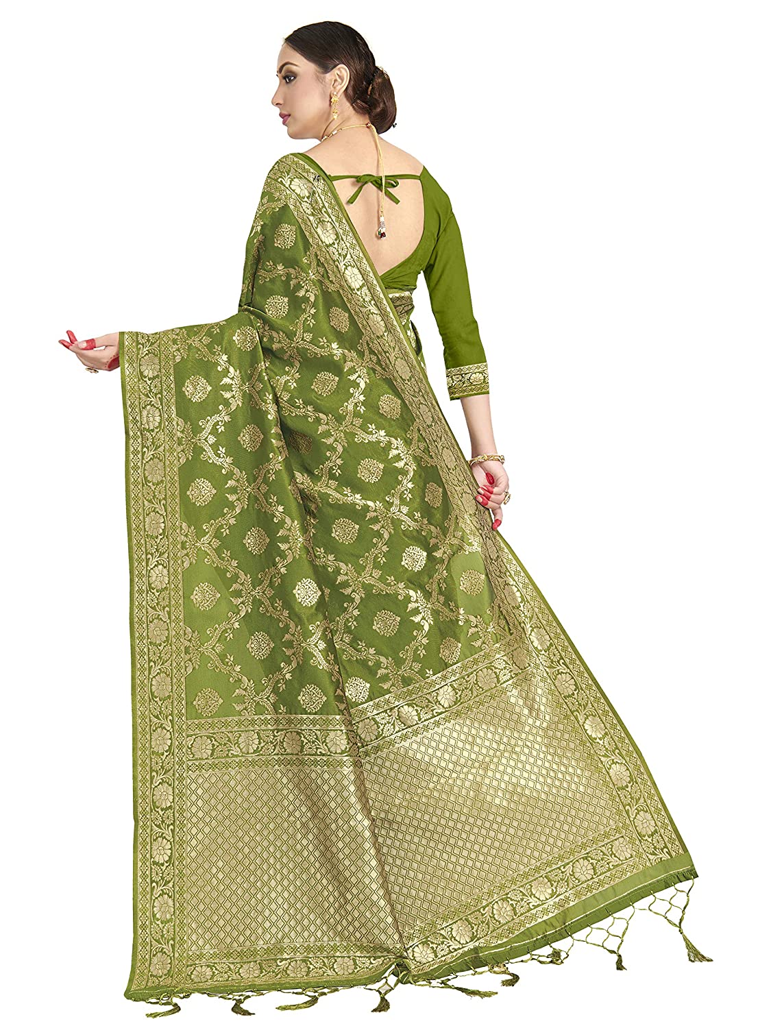 Vardha Women's Olive Green Banarasi Art Silk Saree | Swadesiicart