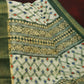 Half White And Parrot Green Colour Ikat Design Semi Chanderi Saree By Gayathri Reddy Designer Studio | Swadesiicart