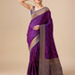 Monjolika Fashion Elegant Dark Purple Banarasi With Intricate Zari Work With Rich Brocade Patterns Silk Saree | Swadesiicart