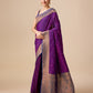 Monjolika Fashion Elegant Dark Purple Banarasi With Intricate Zari Work With Rich Brocade Patterns Silk Saree | Swadesiicart