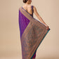 Monjolika Fashion Elegant Dark Purple Banarasi With Intricate Zari Work With Rich Brocade Patterns Silk Saree | Swadesiicart