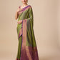 Monjolika Fashion Elegant Olive Green Banarasi With Intricate Zari Work With Rich Brocade Patterns Silk Saree | Swadesiicart