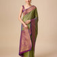 Monjolika Fashion Elegant Olive Green Banarasi With Intricate Zari Work With Rich Brocade Patterns Silk Saree | Swadesiicart