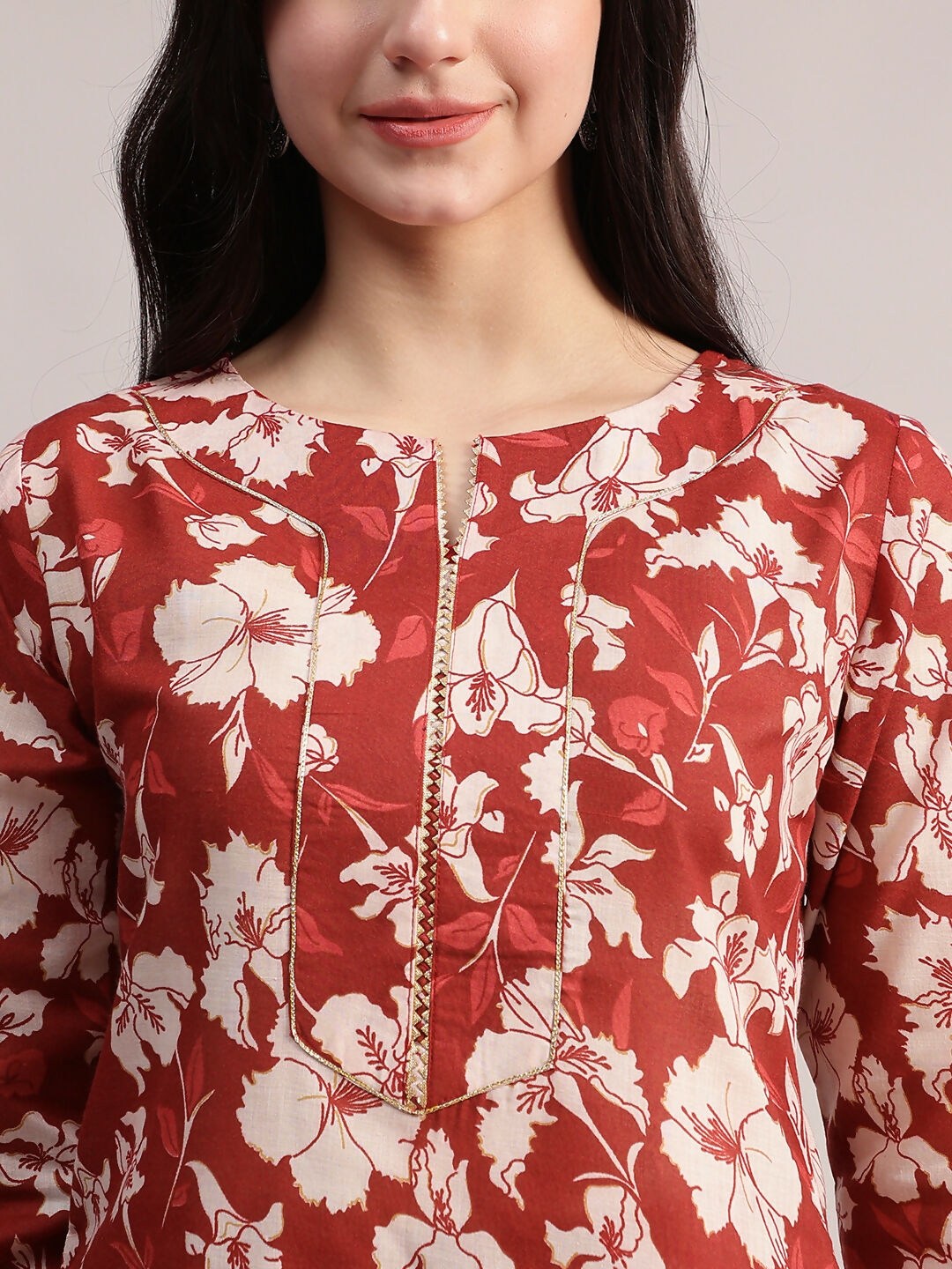 Aavyora Women Maroon Floral Printed Kurta with Printed Pants & Dupatta Set - Swadesiicart