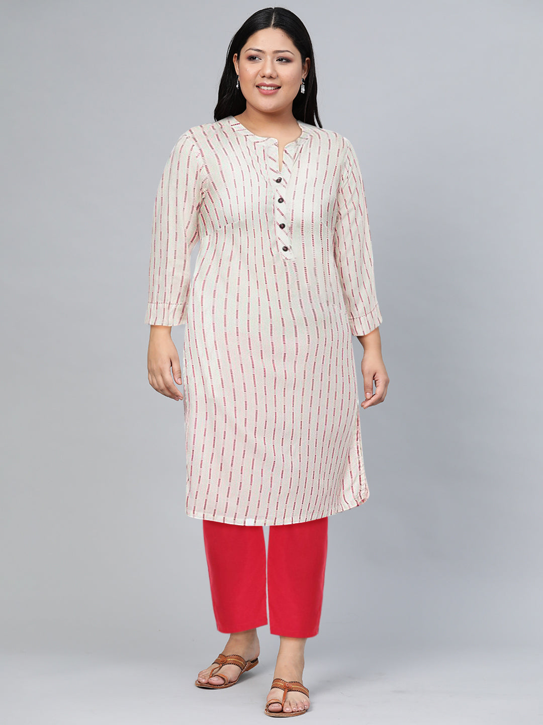 Biba Women Striped Woven Design Kurta - Swadesiicart
